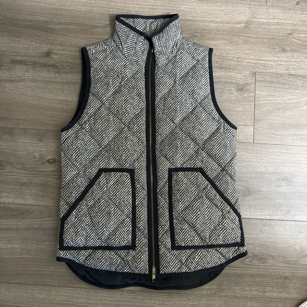 J. Crew Black & Cream Quilted Herringbone Vest